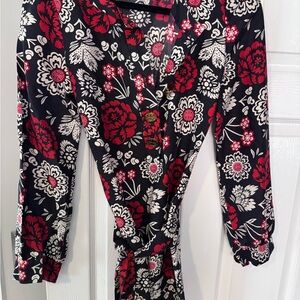 Tory Burch Black Dress with Red and White Floral Pattern